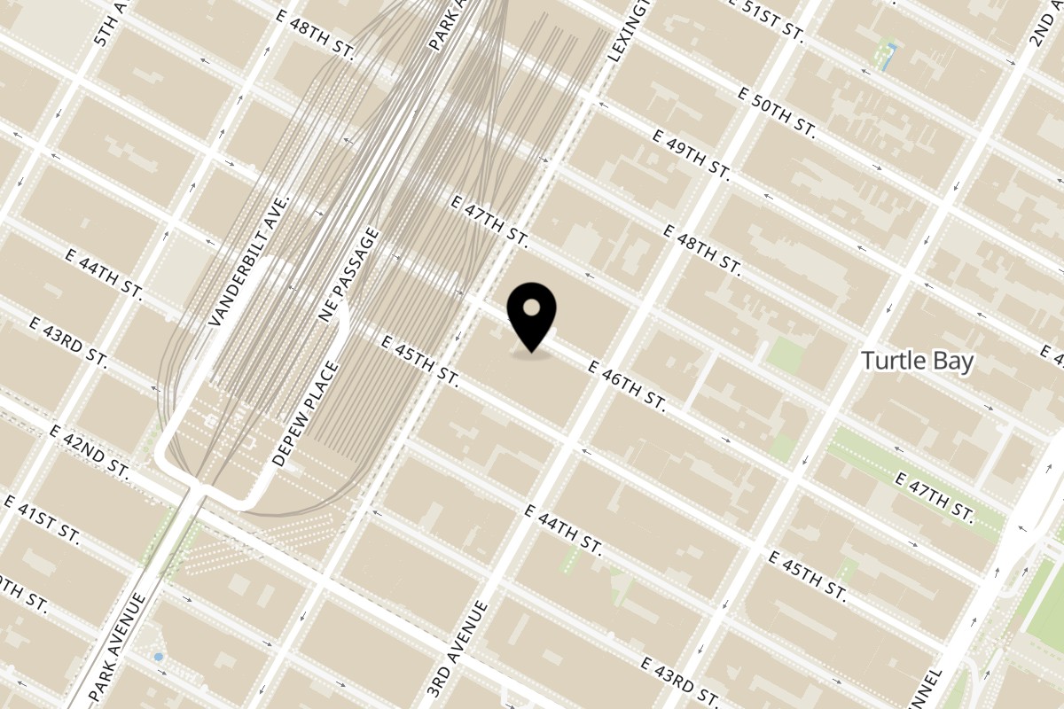 Map showing the location of Muna on 152 E 46th St in New York